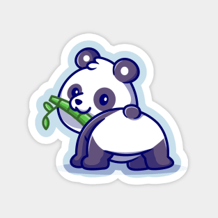 Cute Baby Panda Eating Bamboo Cartoon Magnet