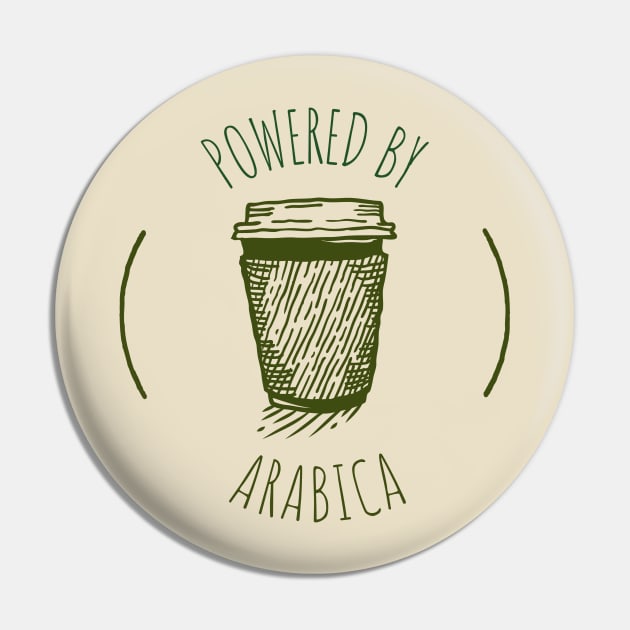 Powered by Arabica - Funny Coffee Design Pin by FourMutts