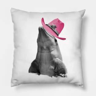 Dolphin Wearing Pink Cowboy Hat Cowgirl Pillow