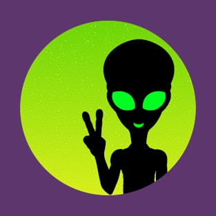 Colourful, Cute Design of an Alien Giving a Peace Sign T-Shirt