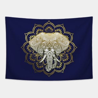 Golden Mandala Elephant Tapestry