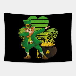 Dabbing Leprechaun St. Patricks Day Vintage Retro Clover Shamrock Tapestry