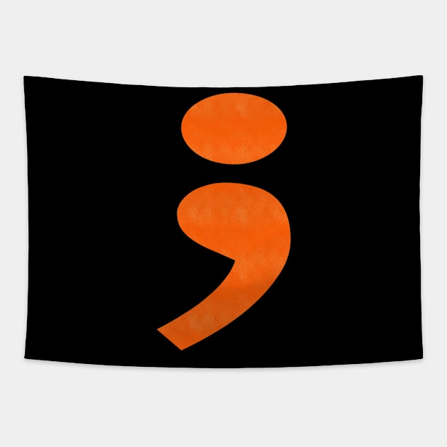 Semicolon Orange Tapestry by MarieStar