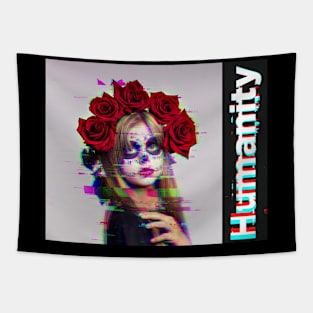 humanity girl with cool skull makeup rose Tapestry