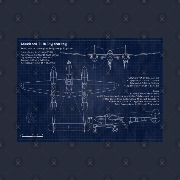 P38 Lightning Blueprint by Aircraft.Lover