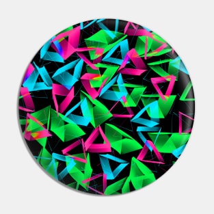 3D Green Pink Blue Triangles on Black Abstract Pin