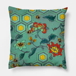 HONEY BEES,BEEHIVES,SPRING FLOWERS BEEKEEPER Red Green Yellow Pillow