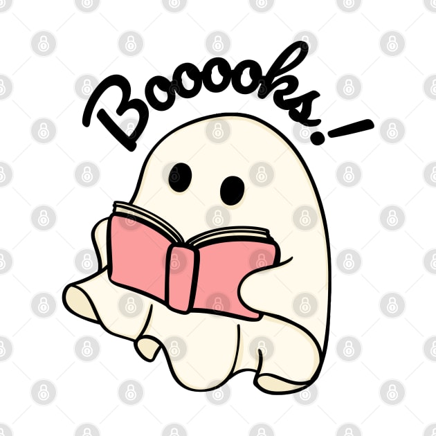 Booooks Cute Ghost Reading Book Lover Halloween Party Gift by Illustradise