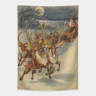 Victorian Christmas Santa Claus with Reindeer Tapestry