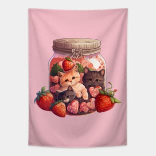 Strawberry Jam Kitten Cottagecore Tapestry