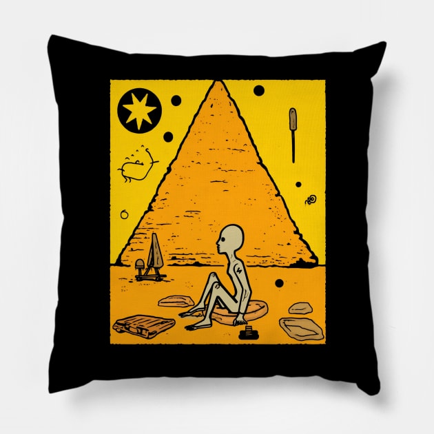 Ancient Egyptian Alien Pyramid Illustration - Extraterrestrial Art Pillow by Soulphur Media