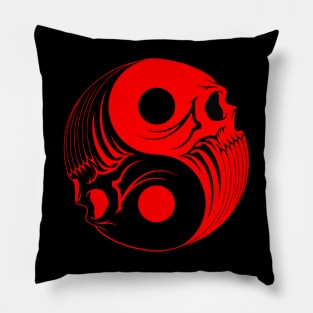 Red and Black Yin Yang Skulls Pillow