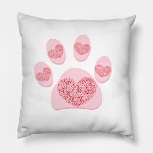 Dog paw print with shining red heart. Valentine's day design Pillow