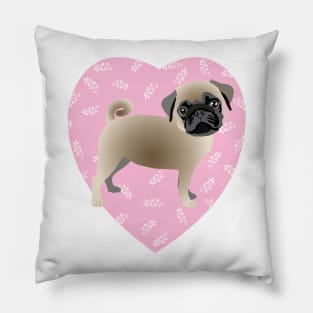 Pug Dog Pink Heart Pillow