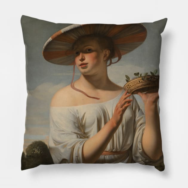 Girl in a Large Hat by Caesar van Everdingen Pillow by Classic Art Stall