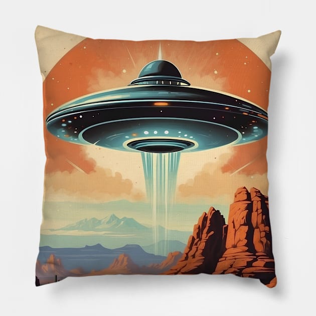 UFO Invasion In Sedona Arizona Pillow by VivaLaRetro