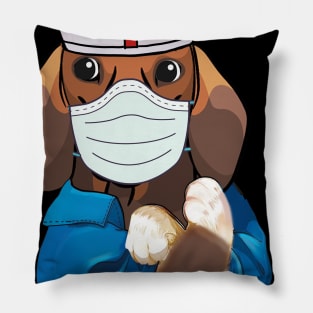 Strong Dachshund Is Wearing Mask Face Anti Virus 2020 T-shirt Pillow