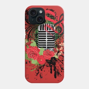 Vintage Microphone Grunge and red roses Phone Case
