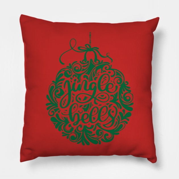 Jingle Bells Green Pillow by Litho