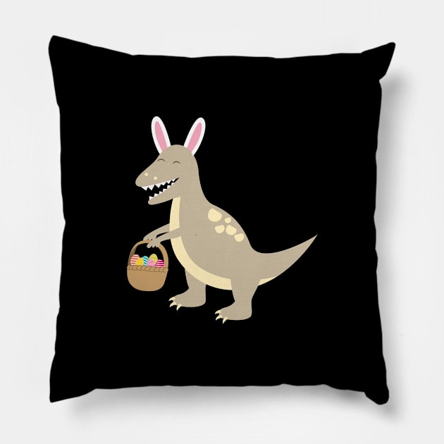 Velociraptor With Bunny Ears Basket Of Easter Egg Pillow by BUBLTEES