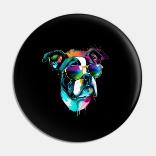 Colourful cool bulldog dog with sunglasses Pin