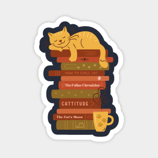 Catnap on Book stack Magnet