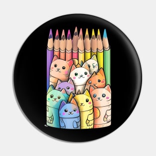 Colorful Cat Kitten Lover - Funny Crayon Cat Pin