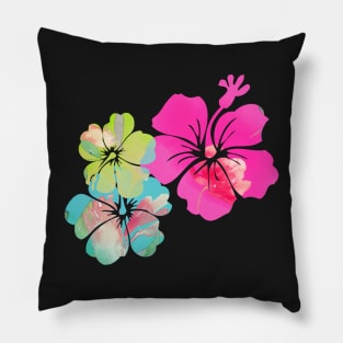 PixDezines Hibiscus Pink, Green+Blue Pillow