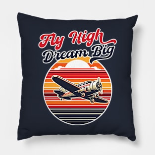 Flying plane with sunset Pillow