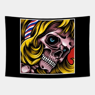 Skull with Hair Ribbon Tapestry