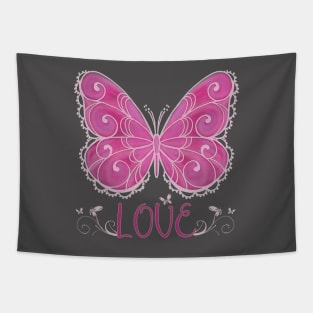 Pink Butterfly Love Filigree Tapestry