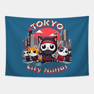 Tokyo City Ninja Cats Tapestry