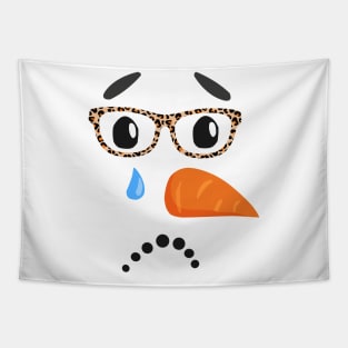 sad snowman carrot nose eyelashes leopard glasses Tapestry