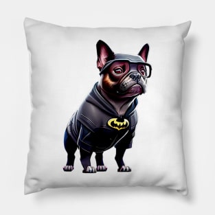 Super Frenchie: Black Superhero Suit Pillow