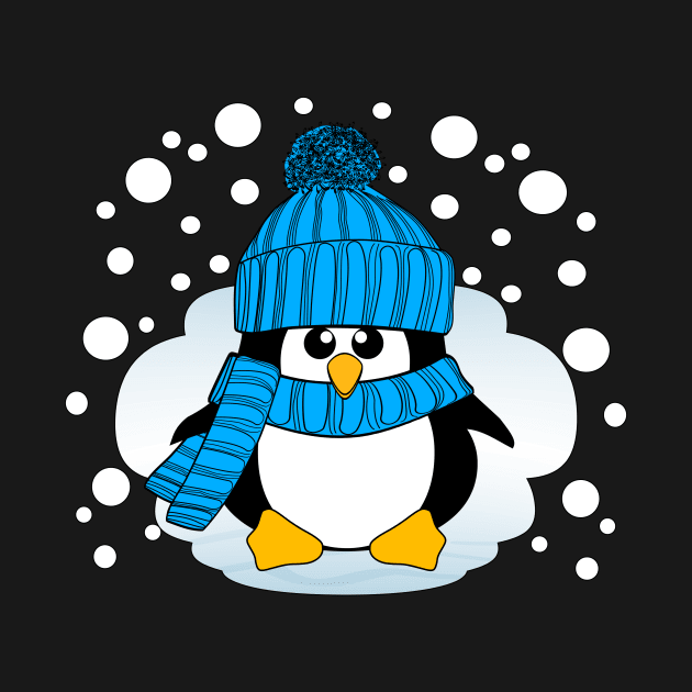 Christmas Boy Penguin with Light Blue Hat and Scarf by Krimbles