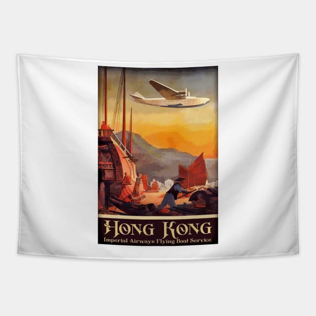 Hong Kong, Imperial Flying Boat Service - Vintage Travel Poster Design Tapestry by Naves