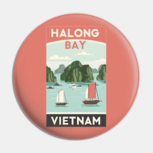 A Vintage Travel Art of Halong Bay - Vietnam Pin