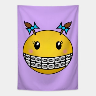 Girl Smiley - Brown hair and braces Tapestry