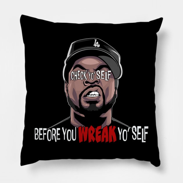 CHECK YO' SELF Pillow by RMFD ART