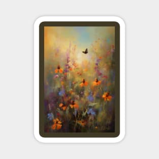 Summer golden hour field and butterfly Magnet