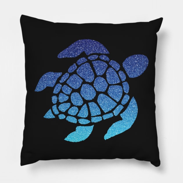 Blue Ombre Faux Glitter Turtle Pillow by Felicity-K