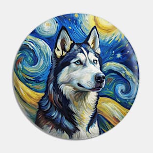 Siberian Husky Dog Breed Painting in a Van Gogh Starry Night Art Style Pin