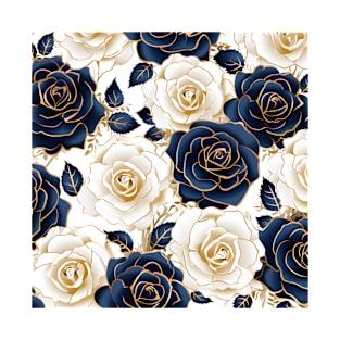 Navy Gold Floral Pattern T-Shirt