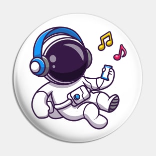 Astronaut Listening Music With Headphone Cartoon Pin