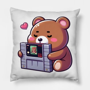 Cute retro video game lover bear Kawaii Pillow