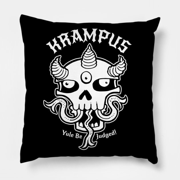 Krampus ~ Yule Judge ~ WHITE INK Pillow by SideShowDesign