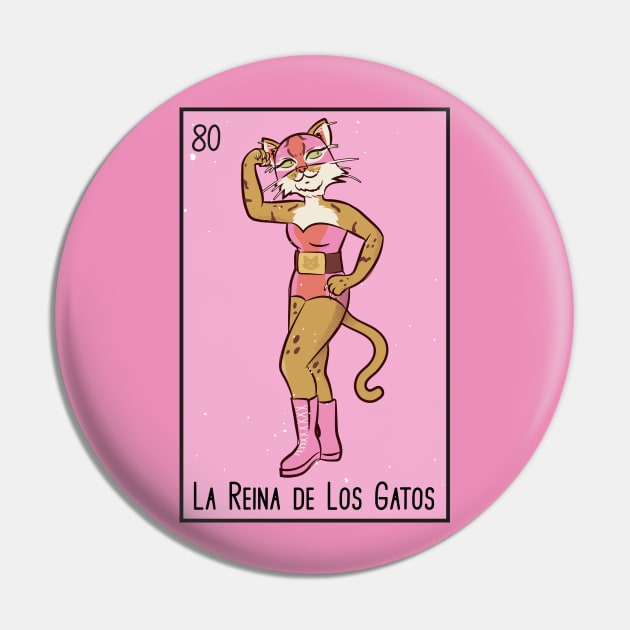 La Reina de los Gatos // Mexican Luchador Cat Loteria Card Pin by SLAG_Creative