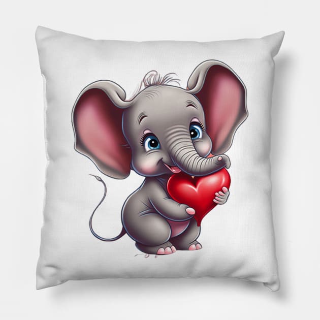 Baby elephant holding a heart Pillow by ai1art