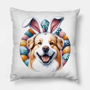 Danish-Swedish Farmdog Celebrates Easter with Bunny Ears Pillow