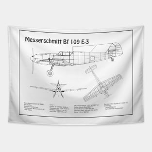 Messerschmitt Bf 109 E-3 - Airplane Blueprint - BD Tapestry